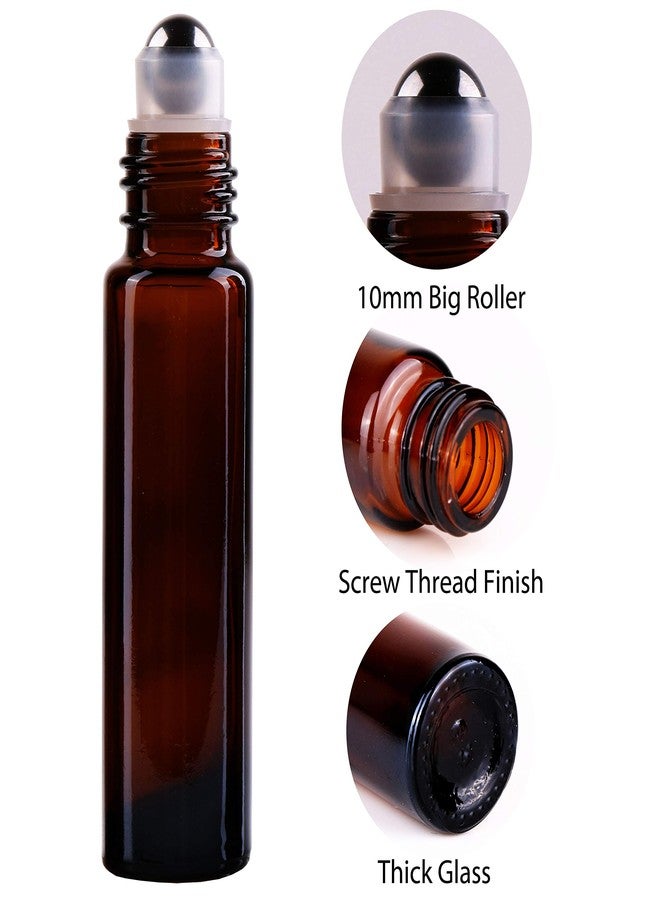 inice 24 Pack Roller Bottles for Essential Oils, Amber Galss 10ml Roll On Bottle with Stainless Steel Roller Balls and Metal Caps - Image 2